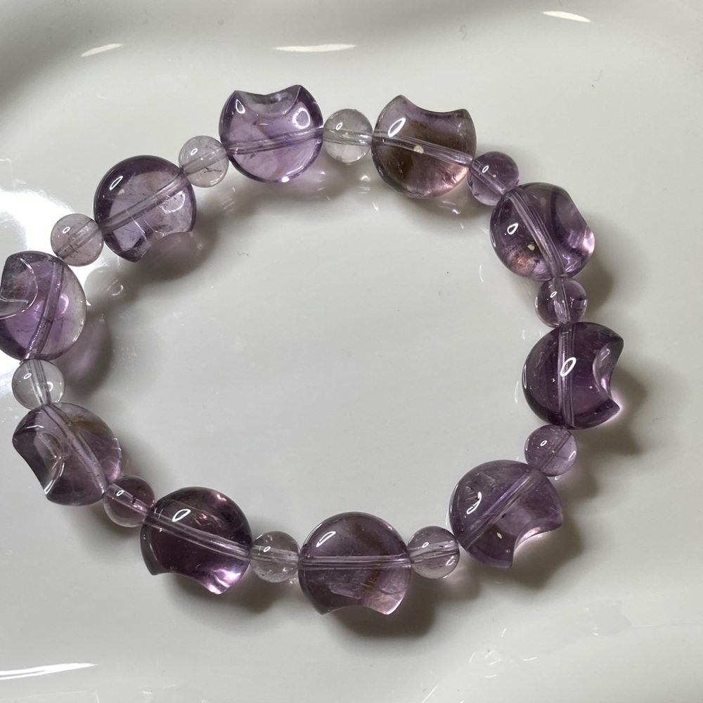 Natural Amethyst Crescent Moon Bracelet • Purple Quartz Moon & Star Duo - Picture 3 of 7